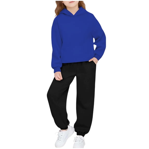 xaoyunyn Jogger Pant Sets for Girls Fall Basic Solid Color Hooded Sweatshirts Pullover 12M-11 Years