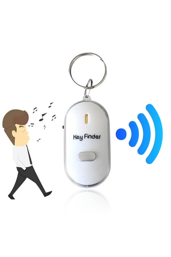 Keychain LED Light Torch Remote Sound Control Lost Key Finder Whistle Sound Item Key Locator Device,White