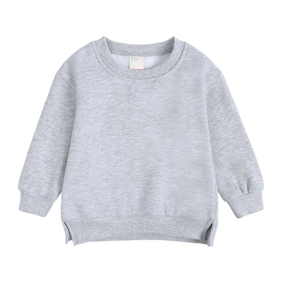 xaoyunyn Kids Round Neck Pullover Fall Winter Casual Solid Color Slit Hem Long Sleeve Sweatshirt 6M-7 Years