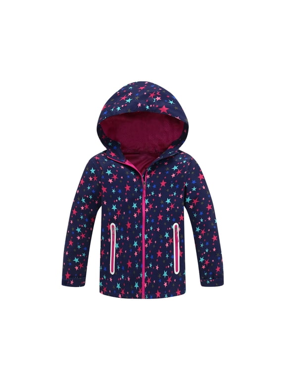 Kids Windbreaker Jackets Casual Star Printed Hooded Coats with Zipper Pockets Fall Winter Lightweight Outerwear
