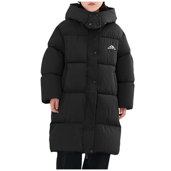 xaoyunyn Kids Winter Long Puffer Jacket Trendy Thicken Warm Windproof Hooded Outerwears with Pockets 7-15 Years