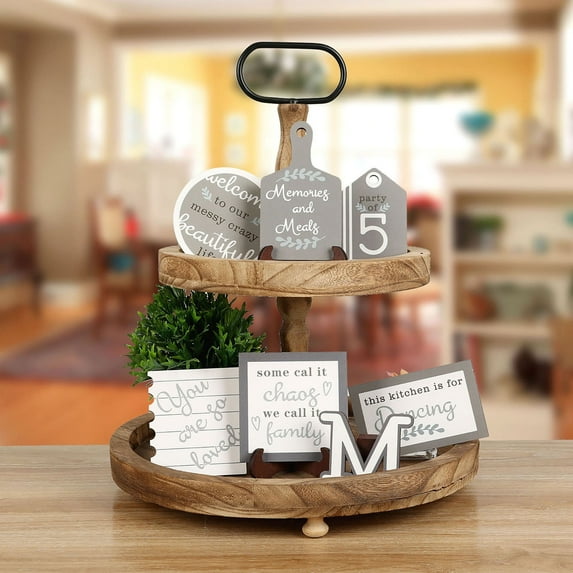 xaoyunyn Layered Tray Decor for Kitchen Dining Suit Wooden Crafts for Home Decor Tabletop Display,Suit Housewarmings Holidays