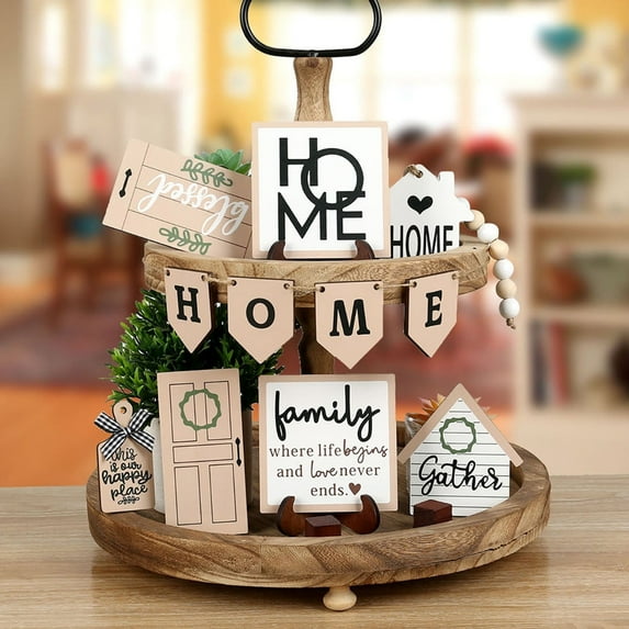 xaoyunyn Layered Tray Decor for Kitchen Dining Suit Wooden Crafts for Home Decor Tabletop Display,Suit Housewarmings Holidays