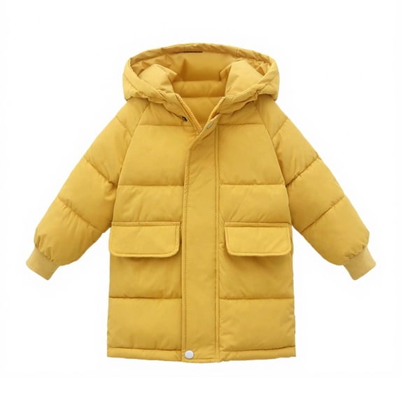 xaoyunyn Long Puffer Jacket for Girl Solid Color Zipper Padded Winter Warm Coat Casual Windproof Outerwear 2-12 Years