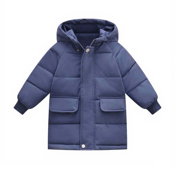 xaoyunyn Long Puffer Jacket for Girl Solid Color Zipper Padded Winter Warm Coat Casual Windproof Outerwear 2-12 Years