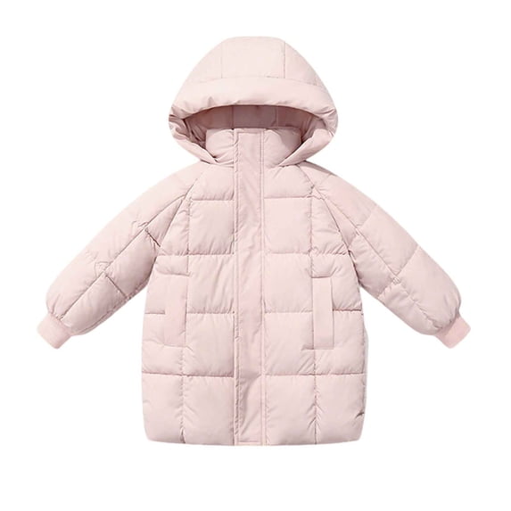xaoyunyn Puffer Jacket for Kids Casual Loose Medium Length Thickened Quilted Coats Winter Warm Outerwear with Hood