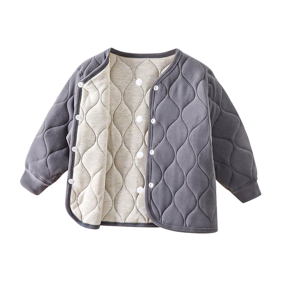 xaoyunyn Quilted Jacket for Girls Casual Loose Warm Snap Coats Fall Winter Lightweight Outerwear 12M-12 Years