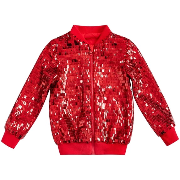 xaoyunyn Sequin Jacket for Girls Lightweight Zipper Long SleeveCoat Casual Fashion Outerwear 2-12 Years
