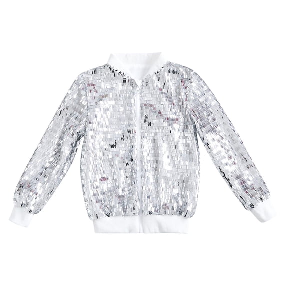 xaoyunyn Sequin Jacket for Girls Lightweight Zipper Long SleeveCoat Casual Fashion Outerwear 2-12 Years