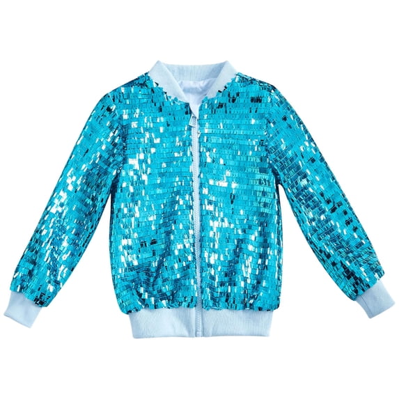xaoyunyn Sequin Jacket for Girls Lightweight Zipper Long SleeveCoat Casual Fashion Outerwear 2-12 Years