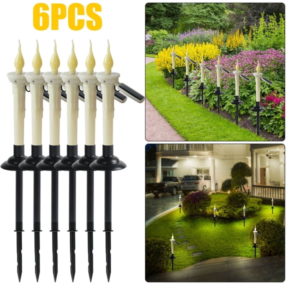 xaoyunyn Solar Powered LED Candle Garden Lights Set of 6 for Outdoor Decoration,18.3 inches Tall Pole Lamps for Lawns,Paths,Backyards,Easy Installation,No Wiring Needed