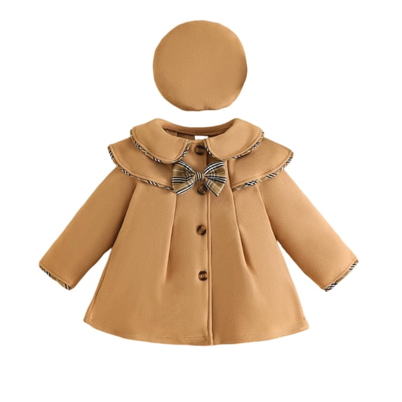 xaoyunyn Toddler Girls Jacket Plaid Patchwork Button Dress Coat Trendy Cute Bow Front Winter Outfits 5M-3 Years