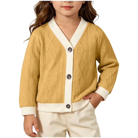 xaoyunyn Toddler Girls V Neck Cardigan Sweaters Color Block Button Up Long Sleeve Winter Fall Warm Knit Coats 3M-5 Years