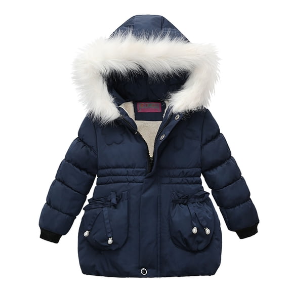 xaoyunyn Toddler Girls Winter Thickened Coats Fleece Lined Zipper Hooded Jackets Cute Warm Solid Color Outerwear 12M-3 Years