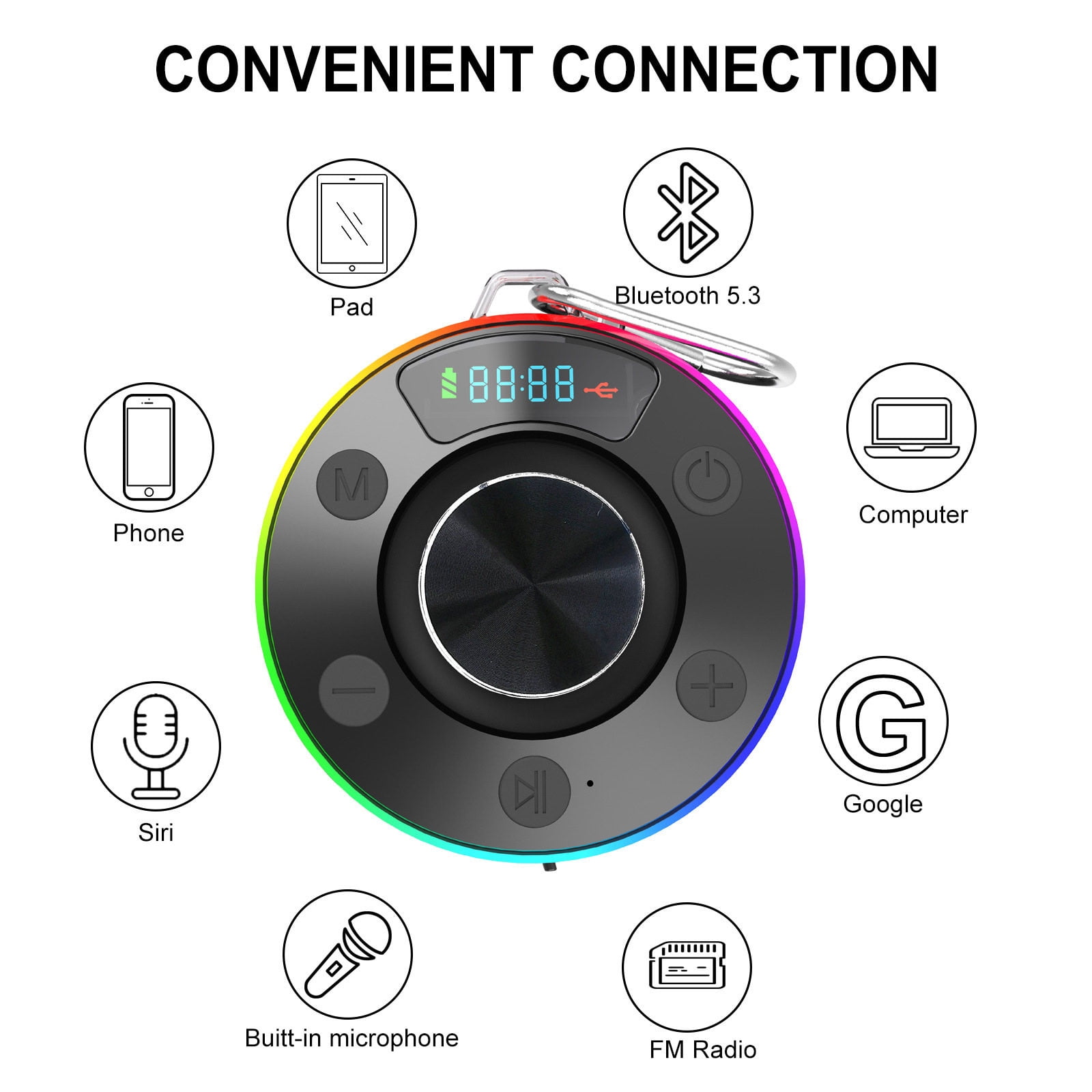 xaoyunyn Waterproof Bluetooth Speaker with Clock and Radio  Portable,Dustproof,Rugged Design for Bathroom and Outdoor Use,Seamless  Bluetooth Connectivity - Walmart.com, image size:1600x1600