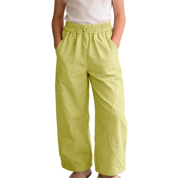xaoyunyn Wide Leg Pant for Girls Fashion Loose Solid Color Elastic Waist Casual Cargo Pants 12M-10 Years