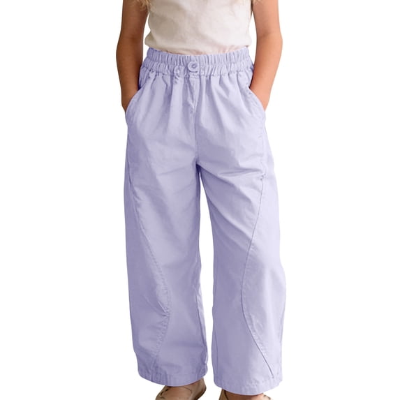 xaoyunyn Wide Leg Pant for Girls Fashion Loose Solid Color Elastic Waist Casual Cargo Pants 12M-10 Years