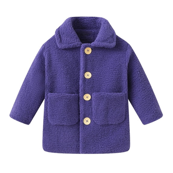 xaoyunyn Winter Fuzzy Fleece Jacket Solid Color Button Down Mid-Length Coats Fall Casual Warm Outerwear 2-9 Years