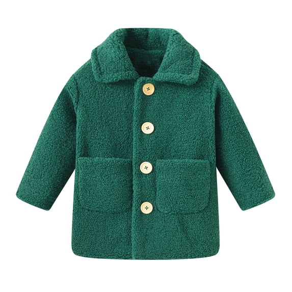 xaoyunyn Winter Fuzzy Fleece Jacket Solid Color Button Down Mid-Length Coats Fall Casual Warm Outerwear 2-9 Years