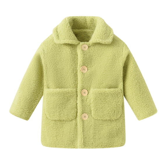 xaoyunyn Winter Fuzzy Fleece Jacket Solid Color Button Down Mid-Length Coats Fall Casual Warm Outerwear 2-9 Years