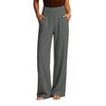 thumbnail image 1 of xaoyunyn Women Wide Leg Pants with Pockets Loose Comfy High Waisted Straight Trousers Soft Casual Pants for Daily Wear, 1 of 6