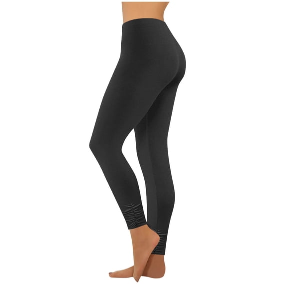 xaoyunyn Women Yoga Leggings Stretchy Elastic Waist Butt Lifting Pants Lightweight Solid Color Pleated Hem Athletic Pants