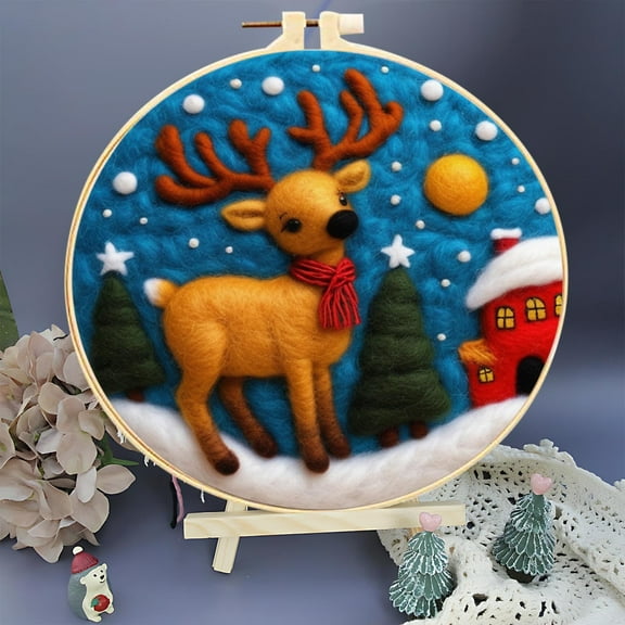 xaoyunyn Wool Painting Kit with Embroidery Frame-DIY Needle Felting Supplies for Beginners,Step-by-Step Guide,Creative Craft Gift for Home Decor or Gifting,Non-finished Goods,Color 4