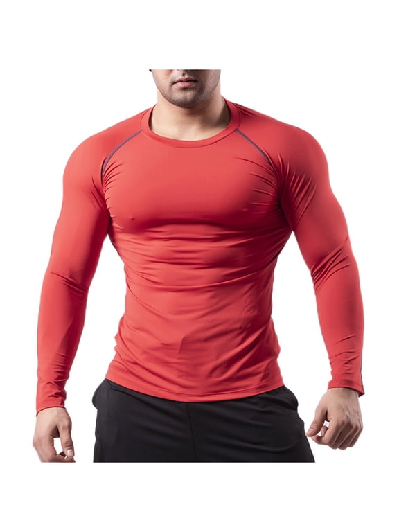 Workout Shirts for Men Thin Long Sleeve Crewneck T-Shirt Casual Slim Solid Color Sports Tops