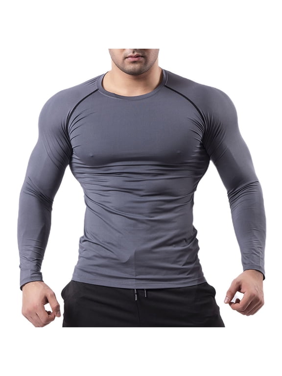 Workout Shirts for Men Thin Long Sleeve Crewneck T-Shirt Casual Slim Solid Color Sports Tops