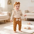 thumbnail image 1 of xaweyi Baby Girl 3 Piece Outfit Ruffle Long Sleeve Bodysuit Heart Print Pants Bow Headband Fall Winter Infant Clothing Set Size 3-6 Months, 1 of 9