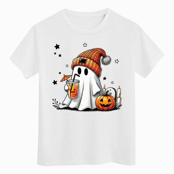 xaweyi Cute Ghost Halloween T Shirt for Kids Girls Short Sleeve Crew Neck Graphic Tee,Sizes 5-6 Years