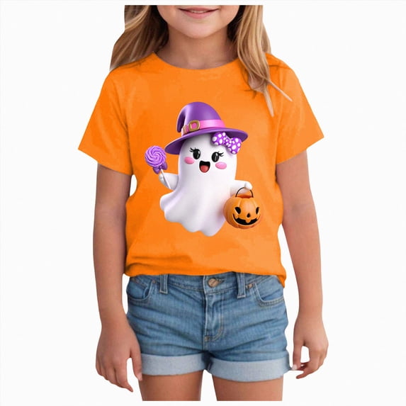 xaweyi Fun Cartoon Graphic Halloween T Shirt For Youth Girls Crew Neck Short Sleeve Casual Tops
