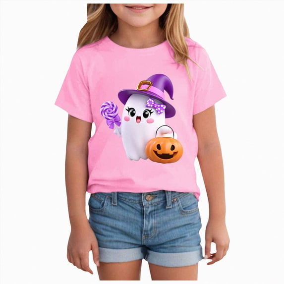 xaweyi Fun Halloween Ghost Pumpkin Graphic T Shirt For Youth Girls Crew Neck Short Sleeve Top