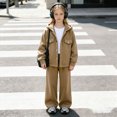 thumbnail image 1 of xaweyi Girls 2 Piece Outfit Hooded Button Down Jacket Wide Leg Pants Casual Fall Winter Tracksuit Set for Kids Size 3-4 Years, 1 of 8