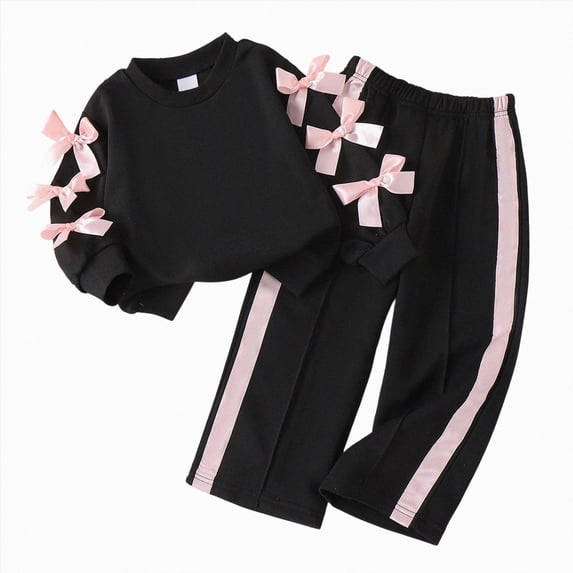 xaweyi Girls' Casual Long Sleeved Butterfly Tie Sweatshirt Paired with Long Pants Set Size 3-4 Years