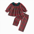 thumbnail image 1 of xaweyi Girls Christmas Comfortable and Breathable Set Cute Checkered Printd Long Sleeve Top Pants Two Piece Set Size 2-3 Years, 1 of 5