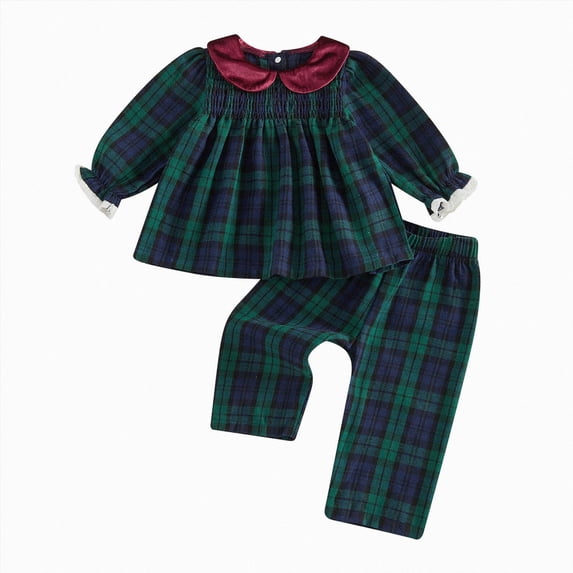 xaweyi Girls Christmas Comfortable and Breathable Set Cute Checkered Printd Long Sleeve Top Pants Two Piece Set Size 6-12 Months