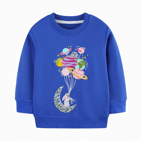 xaweyi Girls Fall Winter Clothes Round Neck Sweatshirt Fashionable Cartoon Printed Long Sleeved Top,Sizes 4-5 Years