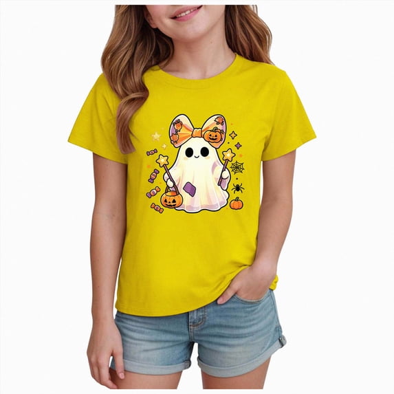xaweyi Girls Halloween Party Outfit T Shirt Short Sleeve Crew Neck Cartoon Graphic Casual Top