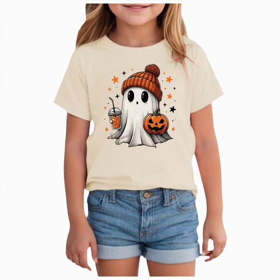 xaweyi Girls Halloween Party T Shirt Cute Ghost with Bow Short Sleeve Crew Neck Top,Sizes 1-2 Years
