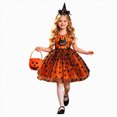 thumbnail image 1 of xaweyi Girls Halloween Pumpkin Witch Tutu Costume Sleeveless Spider Print Mesh Dress with Witch Hat Headband, 1 of 9