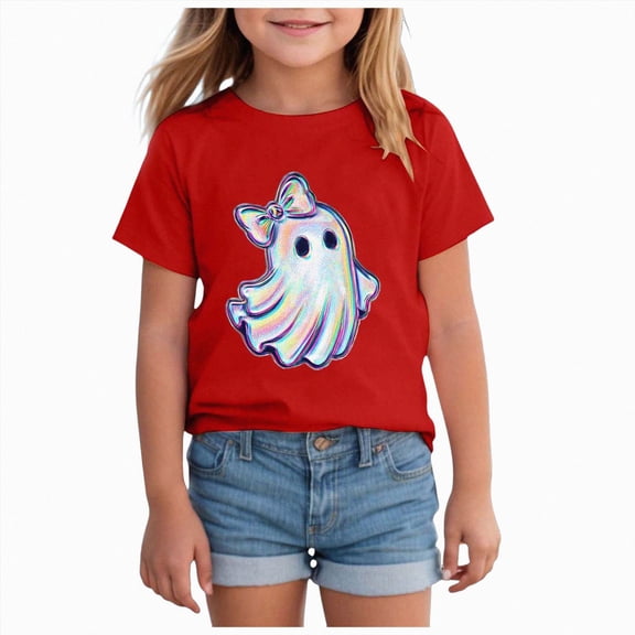 xaweyi Girls Halloween T Shirt Cute Ghost and Butterfly Graphic Short Sleeve Kids Fall Tee,Sizes 2-3 Years