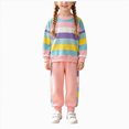 thumbnail image 1 of xaweyi Girls Rainbow Stripe Sweatshirt Outfit 2‑Piece Long Sleeve Top & Jogger Pants Casual Fall Clothing Set Size 11-12 Years, 1 of 9
