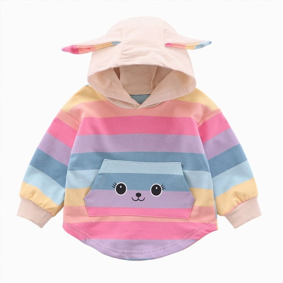 xaweyi Girls Spring Fashion Long Sleeved Hooded Sweatshirt Casual Color Matching Hoodie Daily T Shirt Outerwear Size 2-4 Years