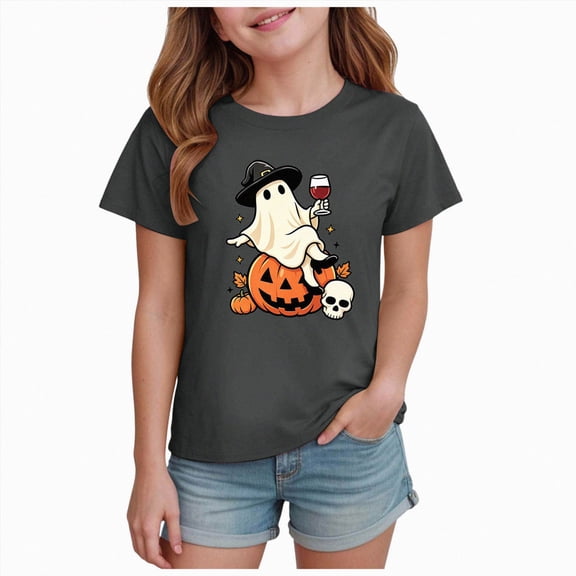 xaweyi Halloween Cartoon Graphic Crew Neck T Shirt for Girls Short Sleeve Casual Youth Party Tee