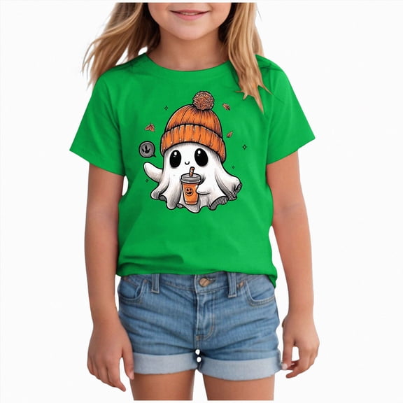 xaweyi Halloween Ghost Graphic T Shirt for Girls Short Sleeve Crew Neck Cute Design Tee,Sizes 12-13 Years