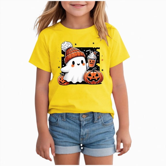xaweyi Halloween Girls Shirt Cute Ghost with Flowers and Butterflies Short Sleeve Crew Neck,Sizes 18-24 Months