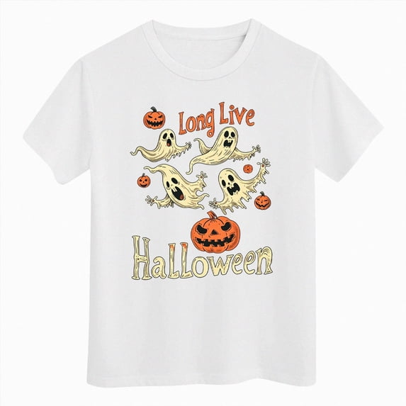 xaweyi Halloween Girls Tee Cute Ghost with Flowers Graphic Short Sleeve Crew Neck Shirt,Sizes 9-10 Years