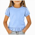 thumbnail image 1 of xaweyi Kids Girls Puff Sleeve Shirts Ruffled Hem Crewneck Tees Tops Toddler Summer Plain Soft Breathable Basic Shirt,Sizes 2-3 Years, 1 of 7