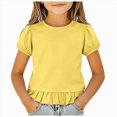 thumbnail image 1 of xaweyi Kids Girls Puff Sleeve Shirts Ruffled Hem Crewneck Tees Tops Toddler Summer Plain Soft Breathable Basic Shirt,Sizes 6-7 Years, 1 of 7